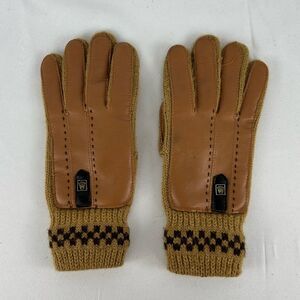 Vintage Brown Faux Leather and Knitted Gloves